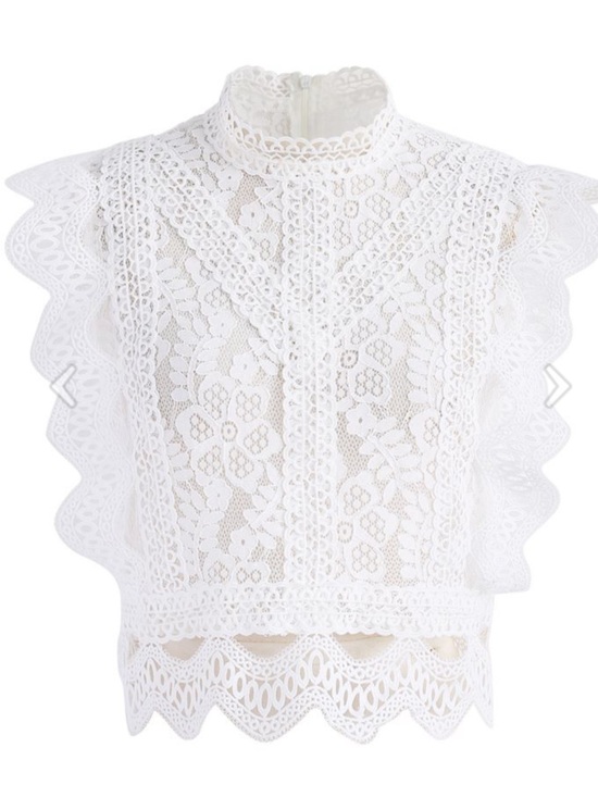 Chicwish Tops - Chicwish your sassy start crochet White Lace High-Neck Sleeveless Top